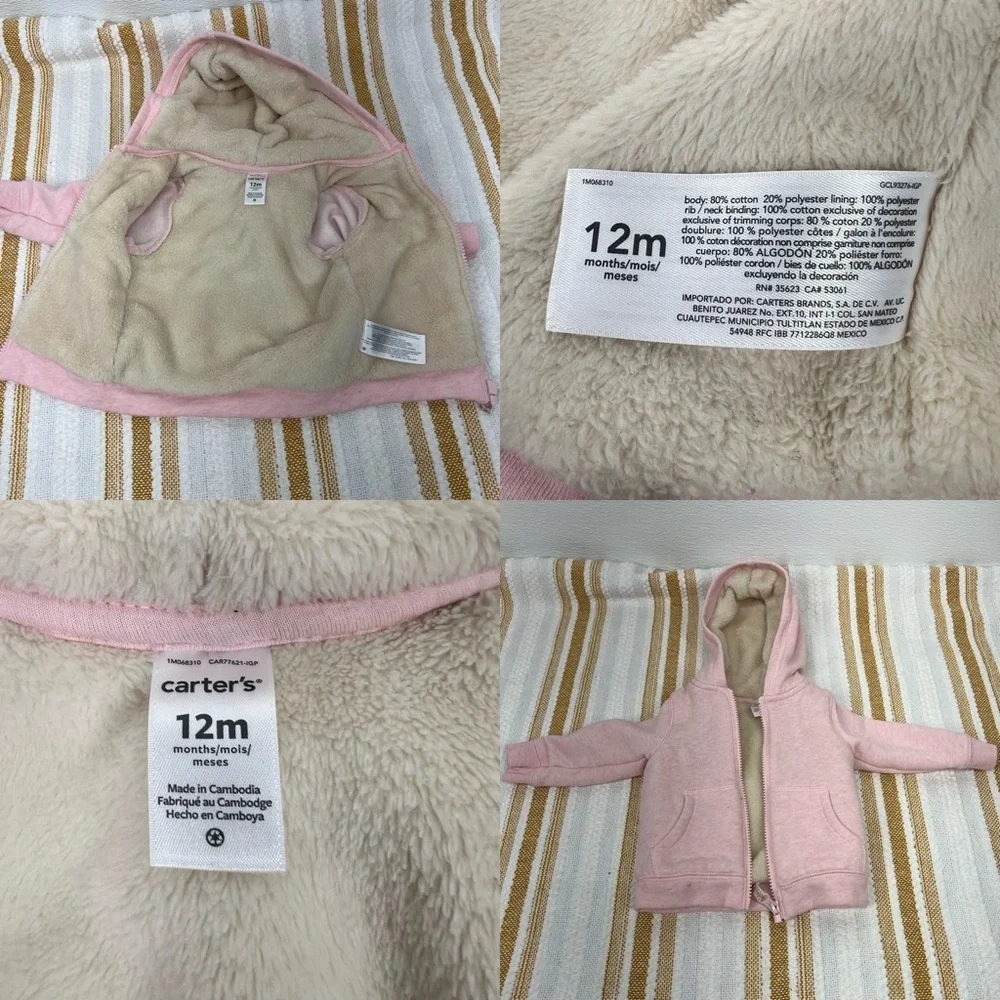 Baby Girls Zip-Up Fleece Hoodie 12M Heather Carters‎